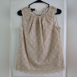 Talbots Cream/Gold Medallion Lace Blouse